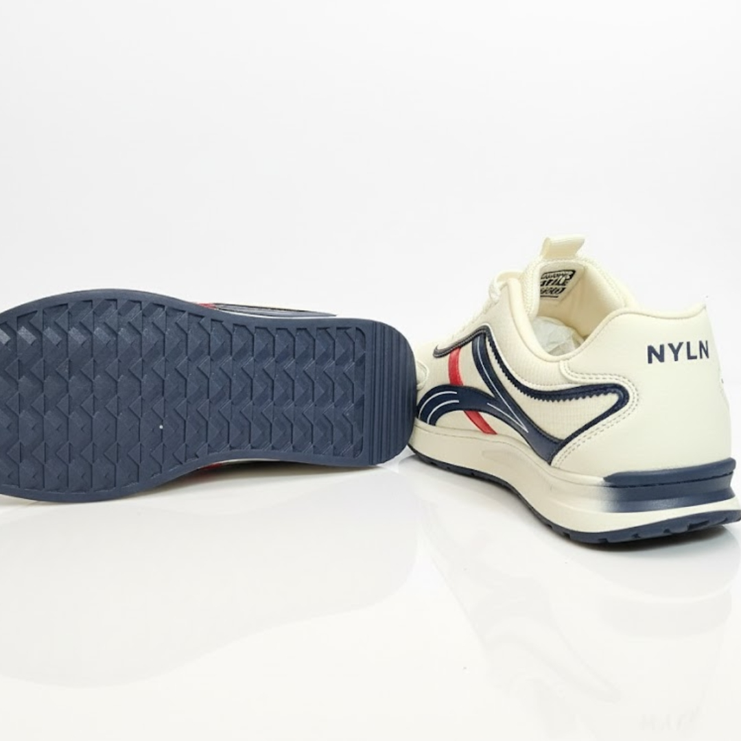 NYLION Retro Sport Sneakers –White with Navy & Red Accents